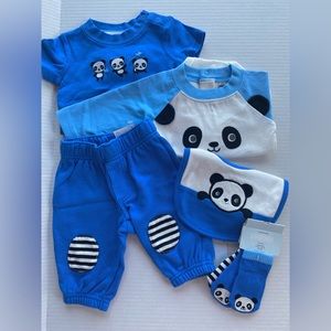 Gymboree Happy Panda Lot Outfit 0-3M 0 3 Months bib socks pants top shirts